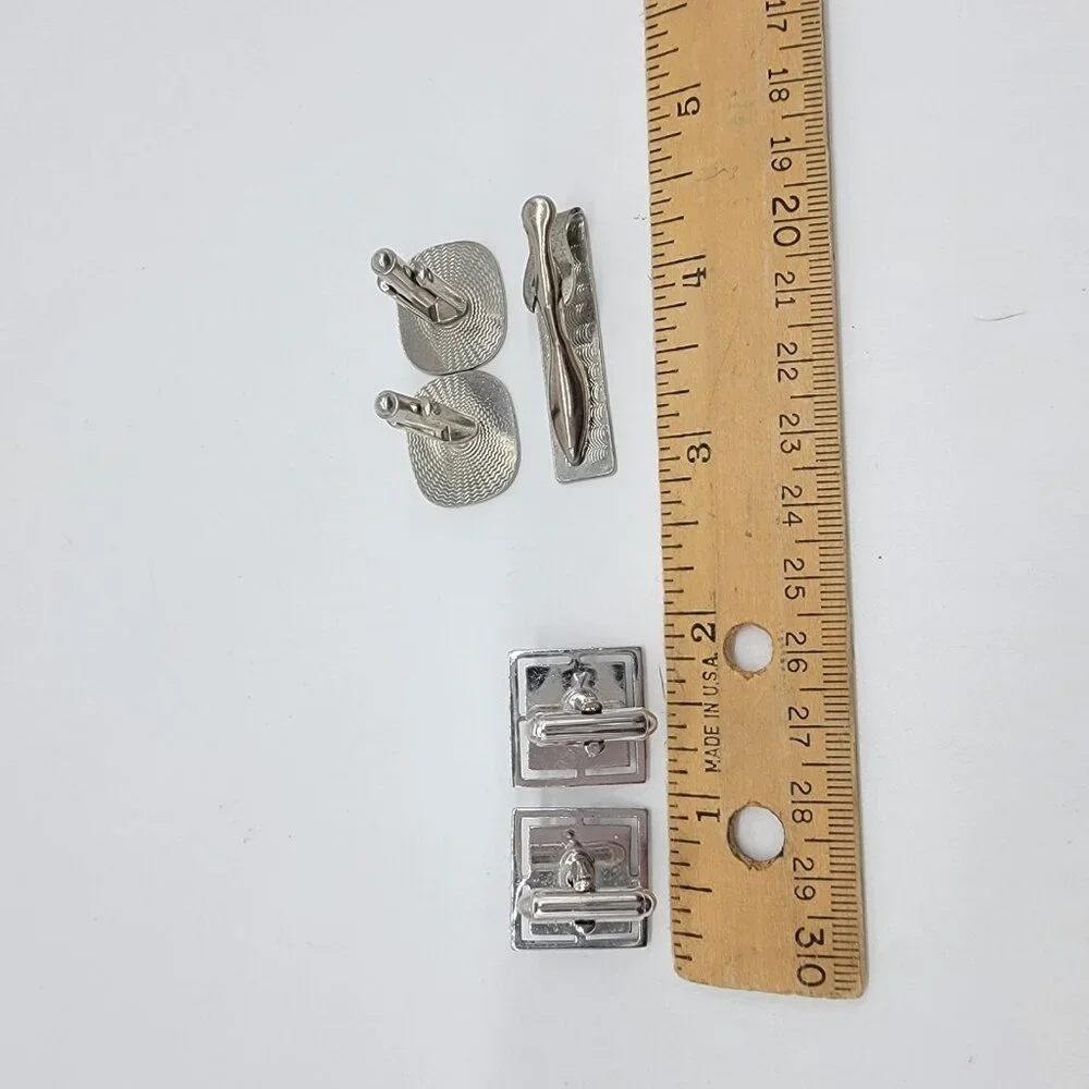 Mens Accessories Lot Cuff Llinks Cufflinks Tie Clip Bar Silver‎ Tone Set